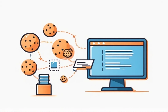 Illustration of browser cookies, small digital files representing data exchange.