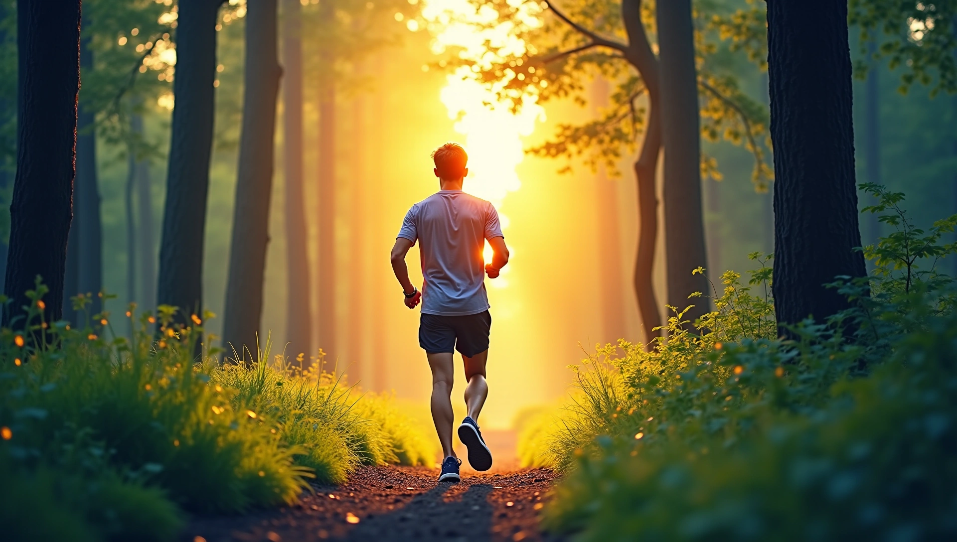 Dynamic background of an active man trail running